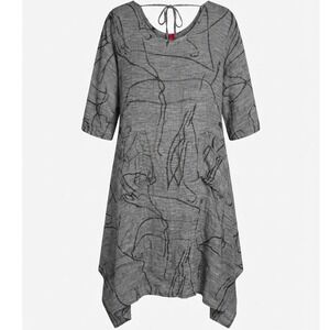 IC by Connie K Gray Black Abstract Line Art Sharkbite Lagenlook Dress XL - CJ